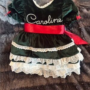 Green Velvet Kids dress with pearl “Caroline”